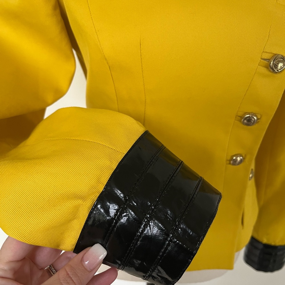 Just Cavalli Military Jacket Yellow Leather Trim Designer Blazer Italy Size 6 - Picture 6 of 15